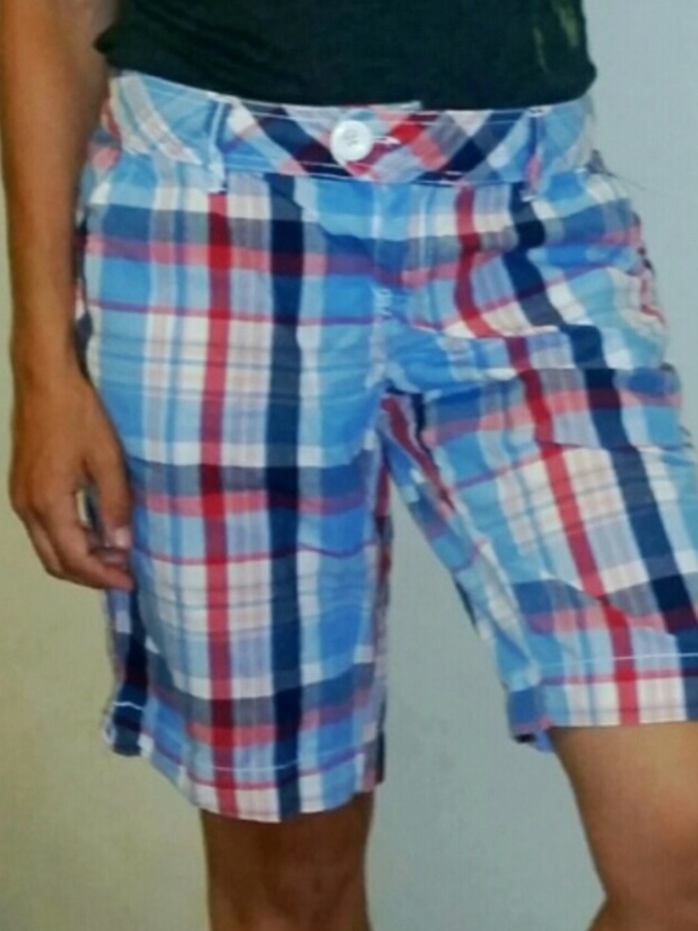 SO Women's Blue Red Plaid Bermuda Shorts